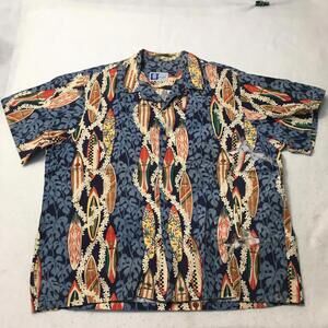 Vintage RJC Hawaiian Shirt Mens 2XL blue ALOHA Relax camp NEEDS REPAIRING